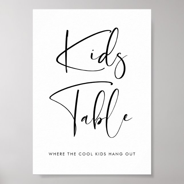 Elegant & Modern Kids Table sign Hochzeit Poster (Vorne)