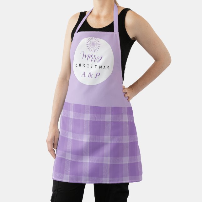 Elegant Modern Lilac Tartan Monogram Schürze (InSitu)