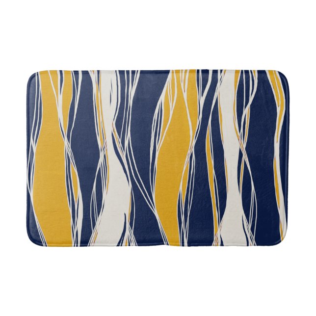 Elegant, modern, Linien, blau und gelb Badematte (Vorderseite)