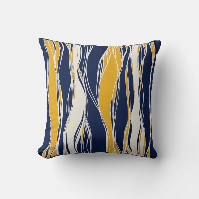 Elegant, modern, Linien, blau und gelb Kissen (Vorderseite)