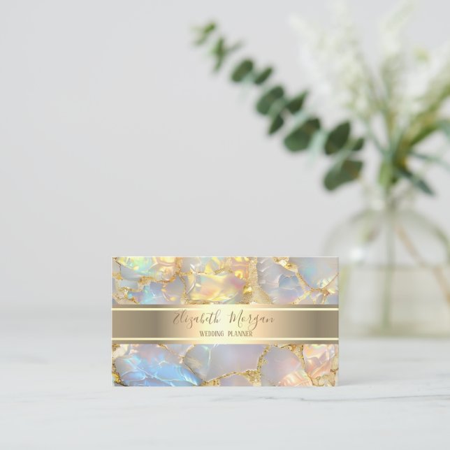 Elegant Modern Luxury Gold Stripe Opal Stone Visitenkarte (Stehend Vorderseite)