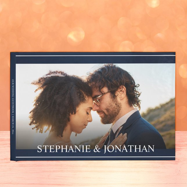 Elegant Modern Marine Blue Photo Mariage Livre d'i (Elegant Modern Navy Blue Photo Wedding Guest Book)