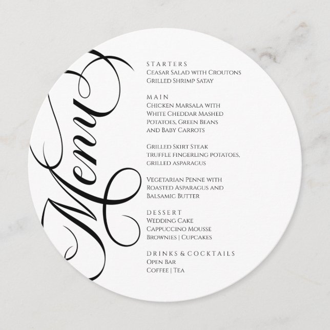 Elegant modern Menu Black and White (Devant)
