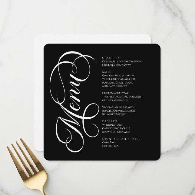 Elegant modern Menu Black and White Menükarte (Vorderseite/Rückseite Beispiel)