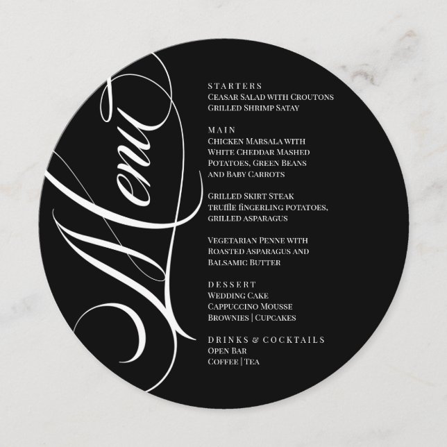 Elegant modern Menu Black and White Menükarte (Vorderseite)