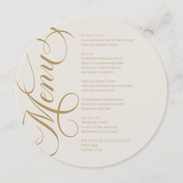 Elegant modern Menu Marfil and Gold (Devant)