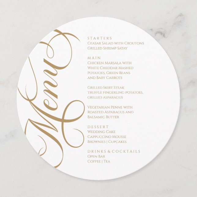 Elegant modern Menu White and Gold (Devant)