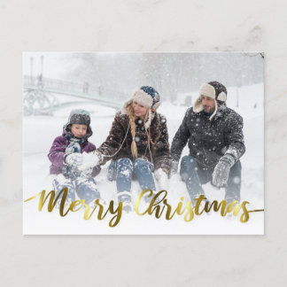 Elegant Modern Merry Christmas Gold Foil Photo Postkarte