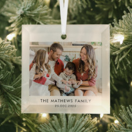 Elegant Modern Minimal Family Photo Christmas Ornament Aus Glas