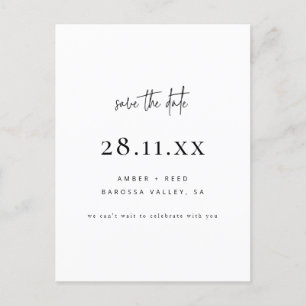 Elegant Modern Minimal Weiß Save the Date einfach Ankündigungspostkarte