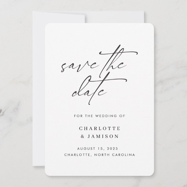 Elegant Modern Minimalist Script Black White Photo Save The Date (Vorderseite)
