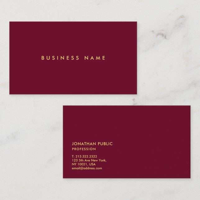 Elegant Modern Minimalist Template Gold Text Visitenkarte (Vorne/Hinten)