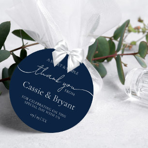 Elegant Modern Navy Blue Wedding Vielen Dank Runder Aufkleber