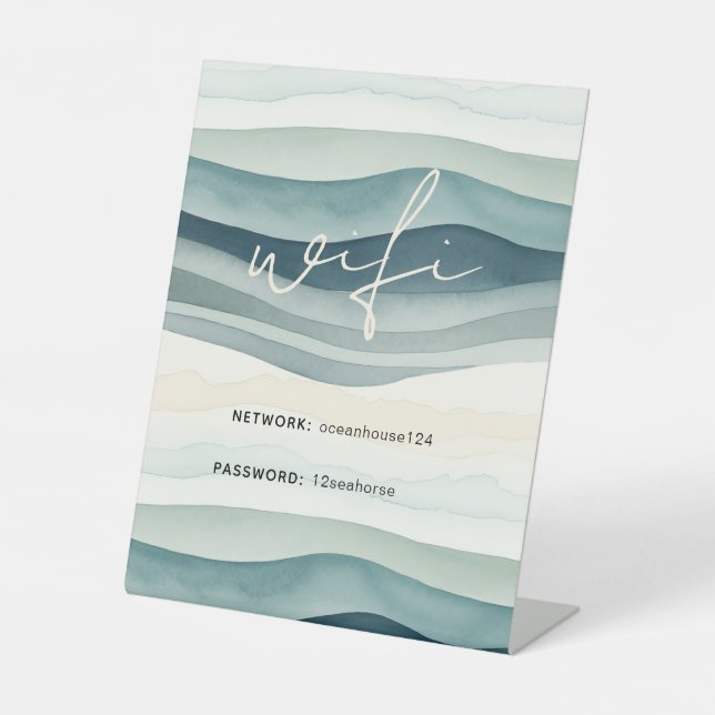 Elegant Modern Ocean Beach Network WiFi Kennwort Sockelschild (Vorderseite)