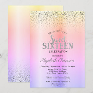 Elegant Modern Ombre, Confetti Sweet 16 Einladung