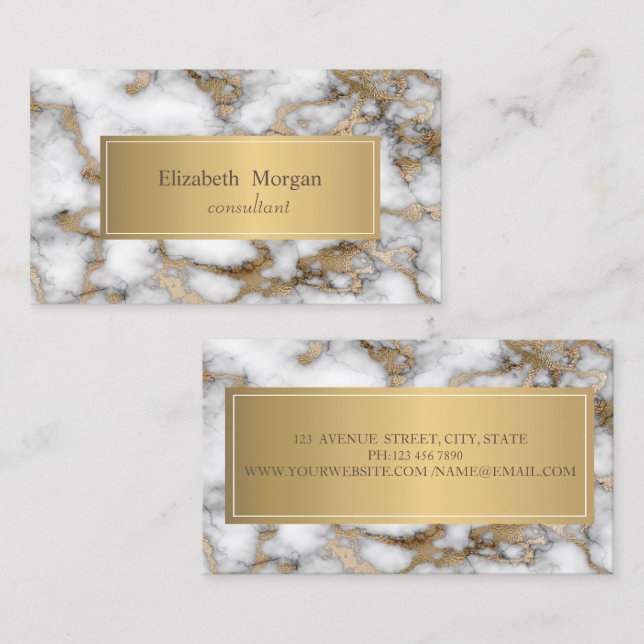 Elegant Modern Ombre Marmor White Gold Visitenkarte (Vorne/Hinten)