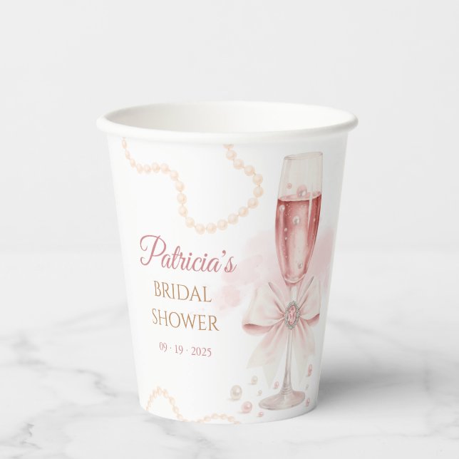 Elegant Modern Pearls & Prosecco Bridal Shower Pappbecher (Vorderseite)