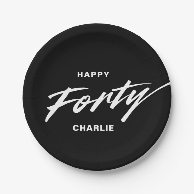 Elegant, modern personalisiert 40. Geburtstag Pappteller (Vorderseite)
