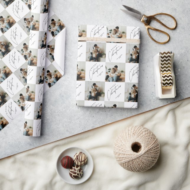Elegant Modern Personalized Couple Photo Holiday Geschenkpapier (Kunsthandwerk)
