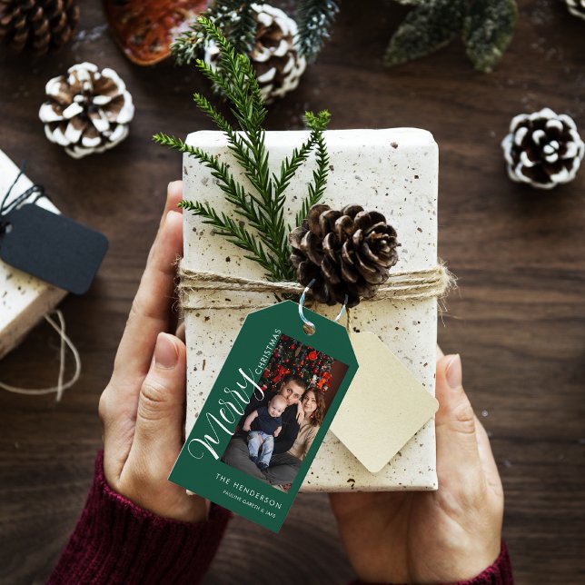 Elegant Modern Photo Holiday Tag |Merry Christmas Geschenkanhänger (Von Creator hochgeladen)