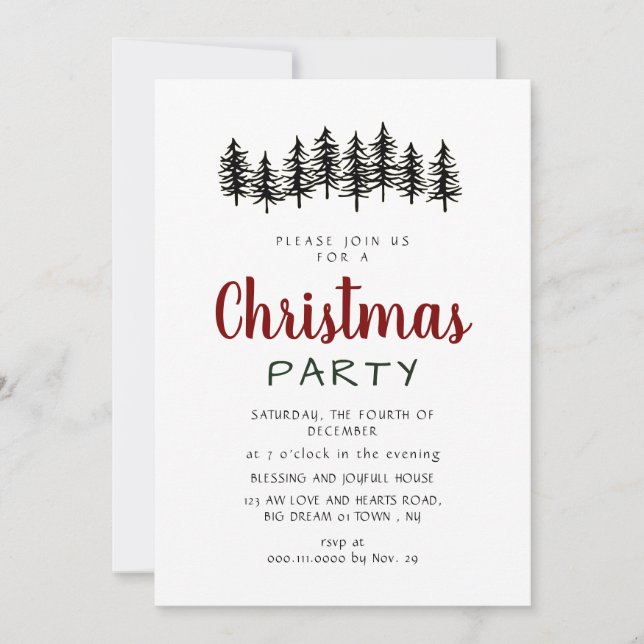 Elegant Modern Pine Forest Christmas Party Einladung (Vorderseite)