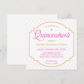 Elegant Modern Pink Gold Quinceñera Einladung