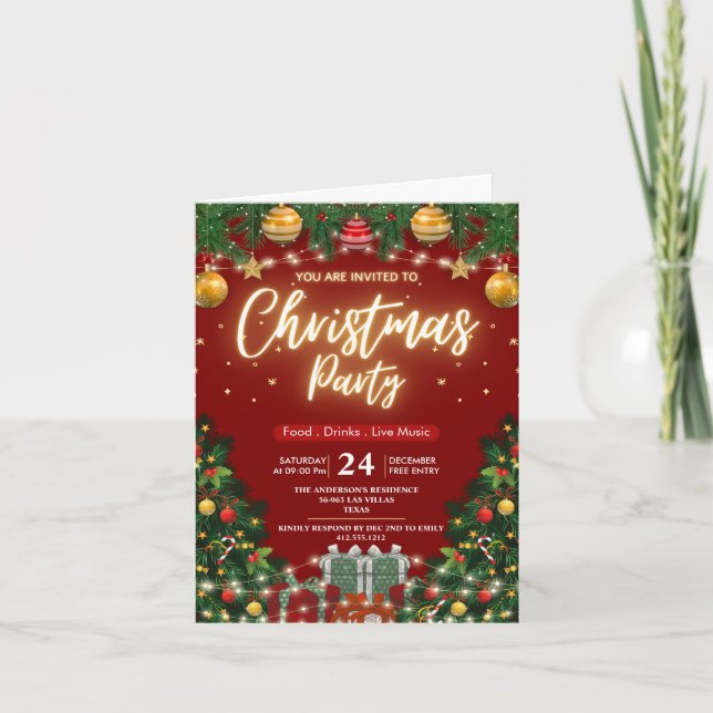 Elegant Modern Plaid Green Christmas Einladung (Vorderseite)