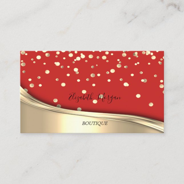 Elegant Modern Red Gold Confetti Visitenkarte (Vorderseite)