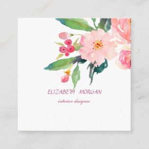 Elegant Modern Romantische Aquarell Blumen, Weiß Quadratische Visitenkarte