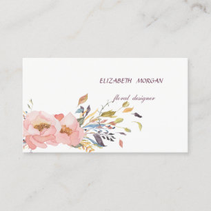 Elegant Modern Romantische Aquarell Blumen, Weiß Visitenkarte