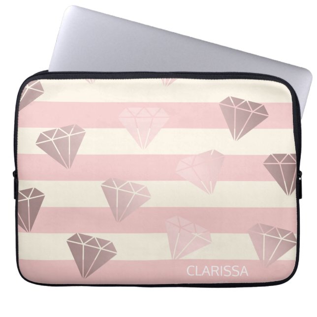 Elegant modern rose gold diamond pattern & stripe laptopschutzhülle (Vorderseite)
