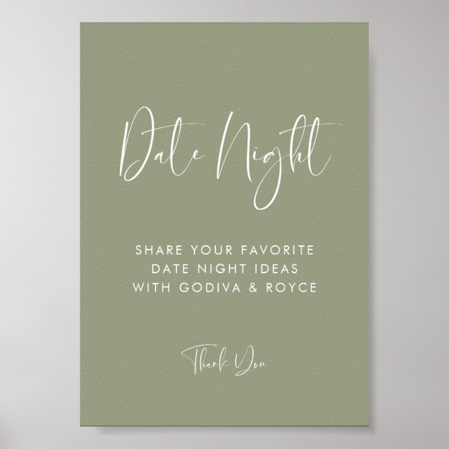 Elegant & Modern Sage Green Date Poster (Vorne)