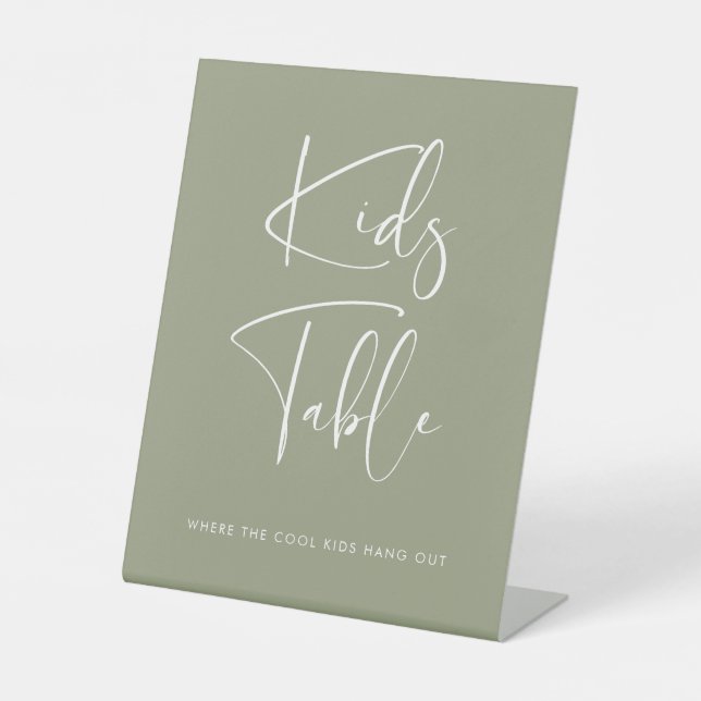 Elegant & modern Sage Green Kids Table Hochzeit Sockelschild (Vorderseite)