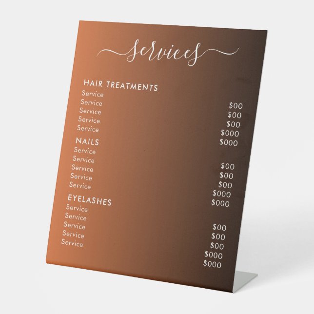 Elegant Modern Salon Spa Service Price List  Sockelschild (Vorderseite)