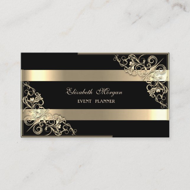 Elegant modern, schwarz, goldgestreift, Rahmen Visitenkarte (Vorderseite)
