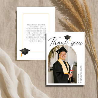 Elegant Modern Script Arch Photo Graduation Dankeskarte