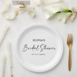 Elegant Modern Script | Bridal Shower Paper Plate Pappteller<br><div class="desc">Minimalist Elegant Paper Plate,  Modern Black & White Color Contrast for your bridal shower.</div>