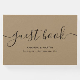 Elegant Modern Script Kraft Wedding Gästebuch
