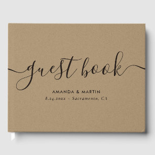 Elegant Modern Script Kraft Wedding Gästebuch