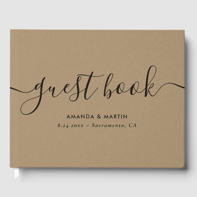 Elegant Modern Script Kraft Wedding Gästebuch (Vorderseite)