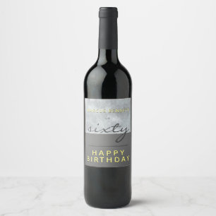 Elegant Modern Script Sechziggrau 60. Geburtstag Weinetikett