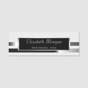 Elegant Modern, Silber gestreift, Rahmen, Glitter Namensschild