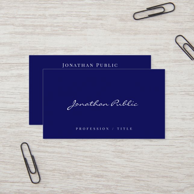 Elegant Modern Simple Template Script Navy Blue Visitenkarte (Vorderseite/Rückseite Beispiel)