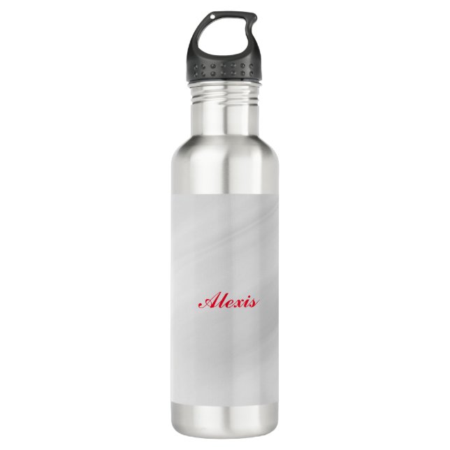 Elegant Modern Stilvoll Grauroter Name Edelstahlflasche (Vorderseite)