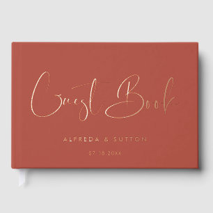 Elegant & Modern Terracotta Rose Goldenen Täler Gästebuch