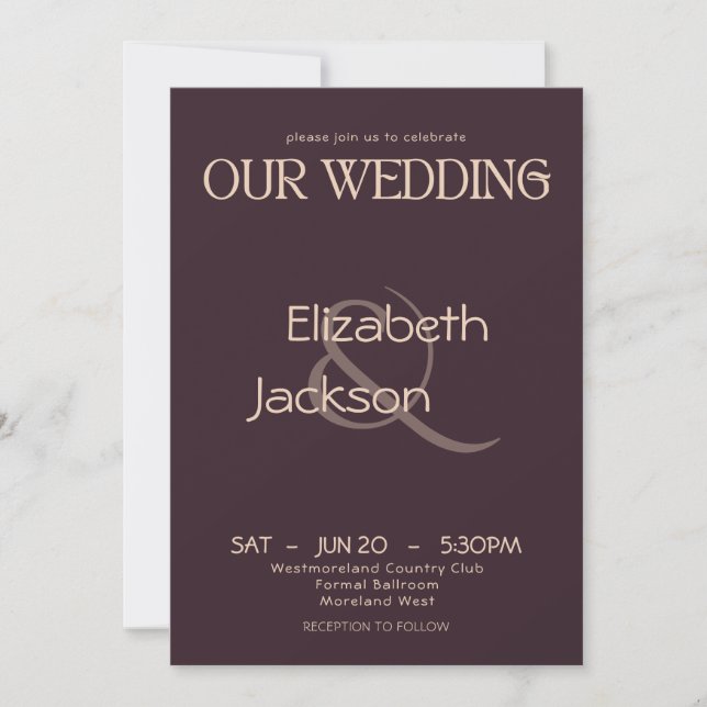 Elegant Modern Typography Plum Noir Wedding Einladung (Vorderseite)