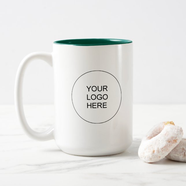 Elegant Modern Upload Business Logo Green White Zweifarbige Tasse (Mit Donut)