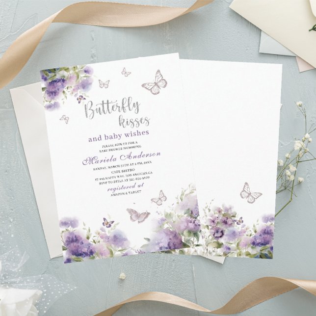 Elegant Modern Watercolor Butterfly kisses Baby S Einladung (Von Creator hochgeladen)