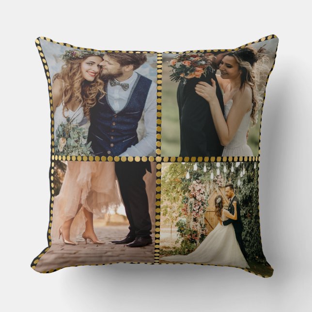 Elegant Modern Wedding 4 Photo golden frame  Kissen (Vorderseite)