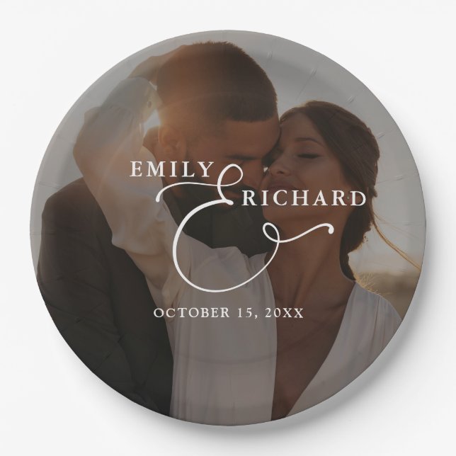 Elegant Modern Wedding Photo Pappteller (Vorderseite)